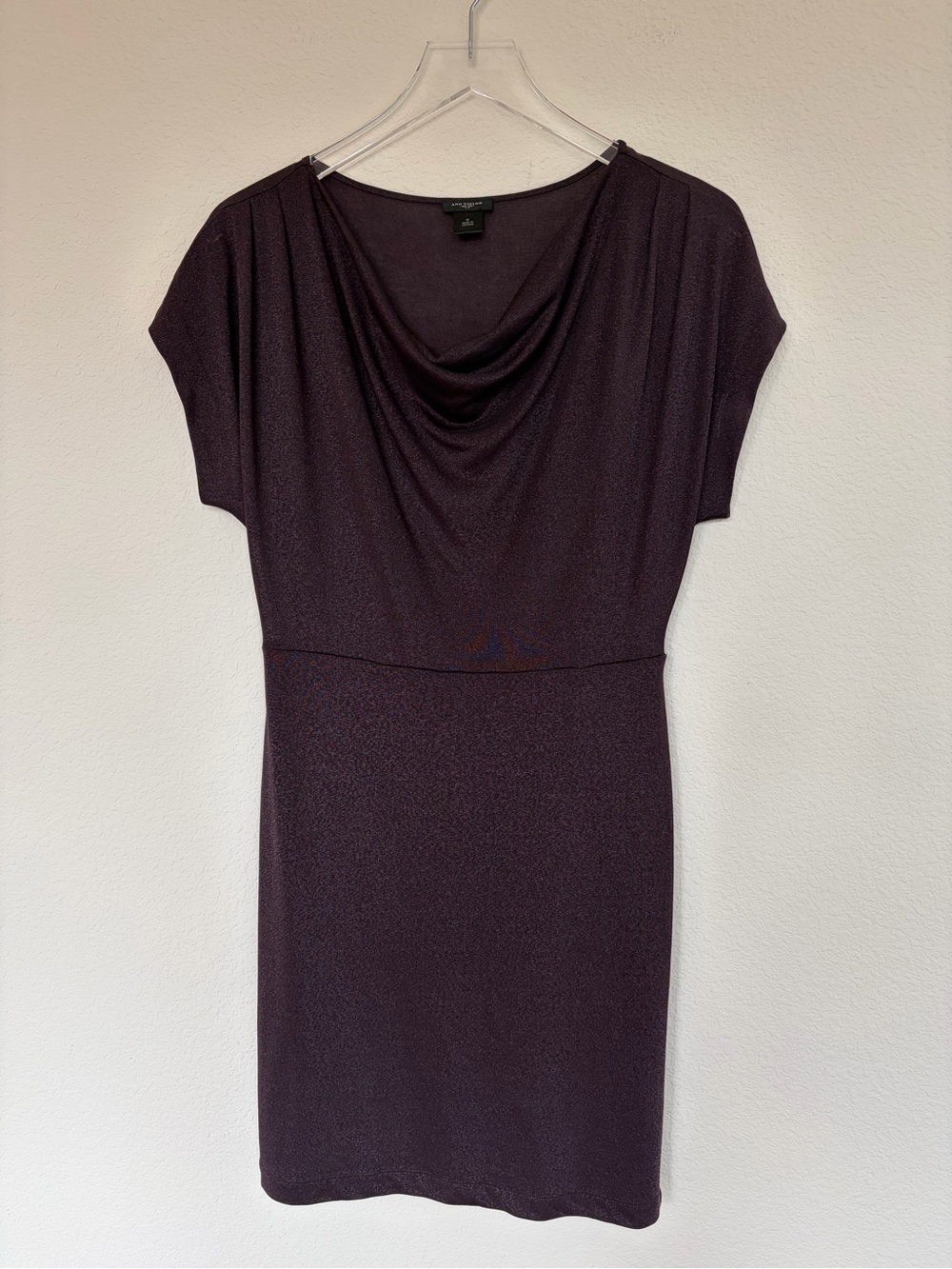 Ann Taylor Dark Purple Eggplant Shimmery Cowl Neck Sheath Dress | S